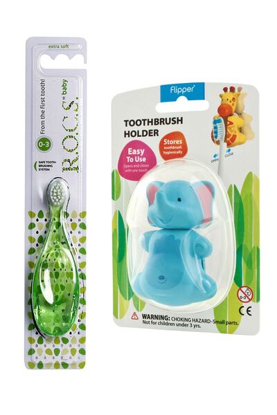 R.O.C.S. Rocs Baby 0-3 Yaş Diş Fırçası Ve Flipper Hijyenik Saklama Kabı Seti - Fil Figürlü