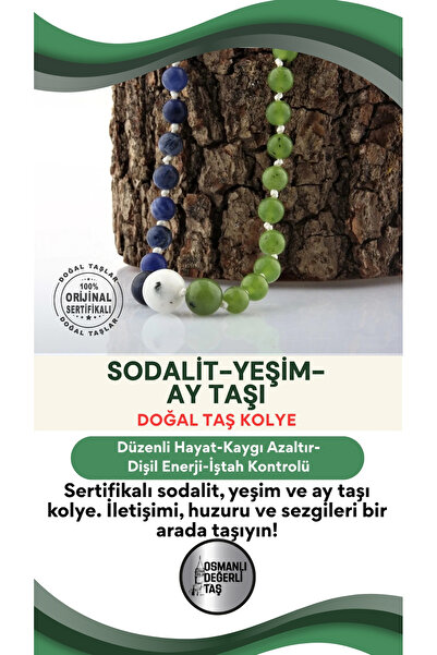OSMANLI DEĞERLİ TAŞ Sertifikalı Sodalit-yeşim-ay Taşı Kolye