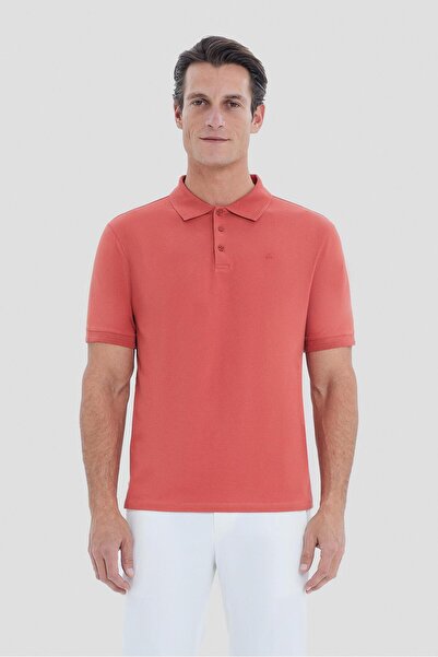 Sabri Özel Düğmeli Polo Yaka Pike Basic Erkek T-Shirt Kiremit