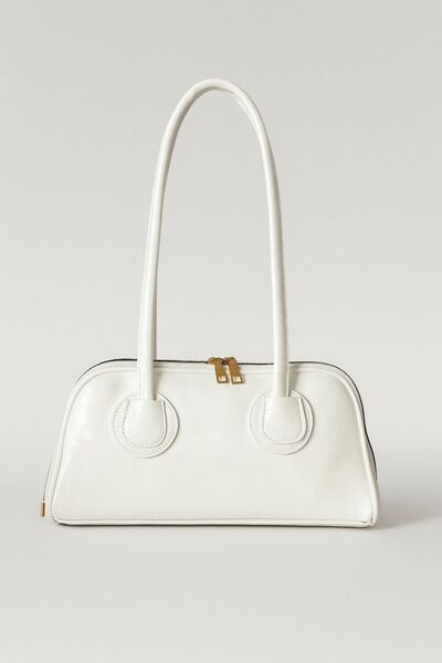 RumyaCollection حقيبة يد نسائية بيضاء ذات مقبض طويل وسحاب ومفصلة من الرغيف ال...