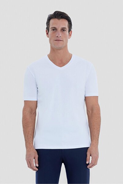 Sabri Özel T-Shirt V Yaka Beyaz