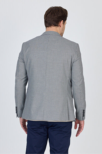 Frappoli Martinelli Men's Dark Navy Blue Small Patterned Polyester Fabric Sports Blazer Jacket