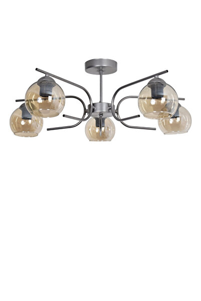 Modavize Aloha Modern Tasarım Salon Yatak Odası Mutfak Gri Renk Bal Camlı 5 li Avize