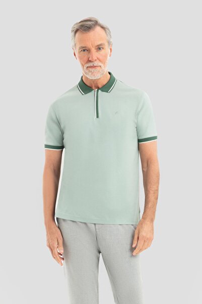 Sabri Özel Zipper Polo Neck Men's T-Shirt Light Green