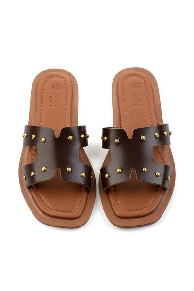 Bambi Brown Leather Women's Slippers K 04826053603