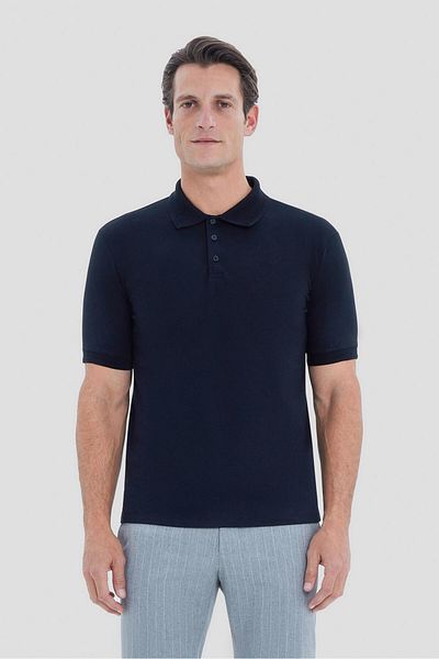 Sabri Özel Tricou bărbătesc cu guler polo și nasturi, pique basic, negru