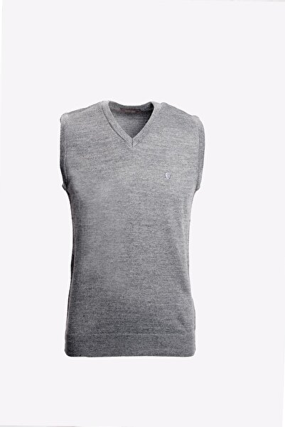 Sabri Özel V Yaka Yün Karışımlı Erkek Triko Süveter Koyu Gri