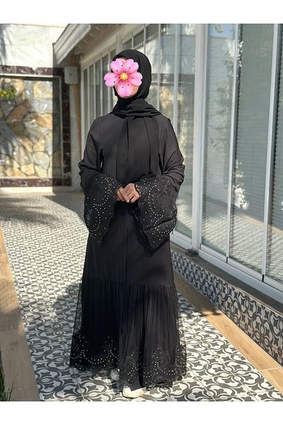 NAKŞİDİL Abaya with Laced Stones
