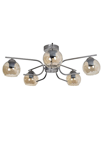 Modavize Aloha Modern Tasarım Salon Yatak Odası Mutfak Gri Renk Bal Camlı 5 li Avize