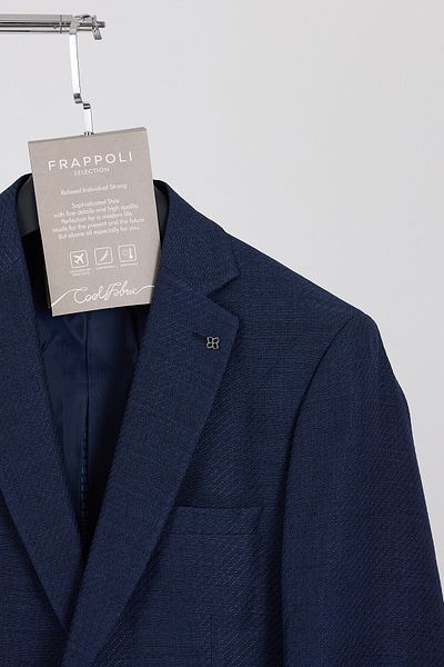 Frappoli Abbiati Men's Navy Blue Polyviscose Fabric Mono Collar Slim Fit Patterned Blazer Jacket