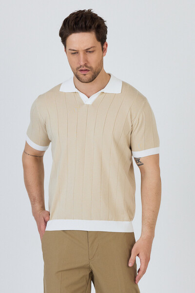 Frappoli GARCİА Чоловічий Камінь-Білий Бавовняний Смішаний Апач Комір Слім Фіт Поло Комір Трико Т-Ширт