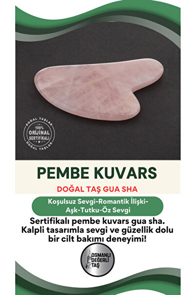 OSMANLI DEĞERLİ TAŞ Sertifikalı Pembe Kuvars Doğal Taşı Kalpli Gua Sha Masaj ...