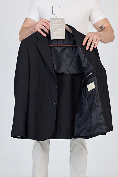 Frappoli Pasiros Erkek Siyah Yarım Astarlı Torba Cepli Likralı Polyester+Pamuk Karışımlı Spor Blazer Ceket