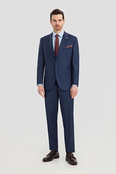 Sabri Özel Yün Karışımlı Mono Yaka Takım Elbise Açık Lacivert
