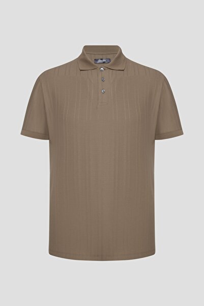Sabri Özel Buttoned Jacquard Patterned Polo Neck Men's T-Shirt Beige