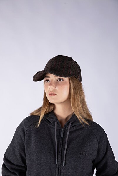 Nordbron Unisex Kahverengi Çizgili Terletmez Yün Kep Arkadan Ayarlanabilir Logolu Basic Kışlık Şapka Casto