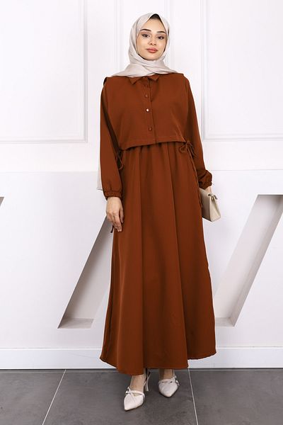 İmajButik Brown Shirt Sweater Dress Combination Set