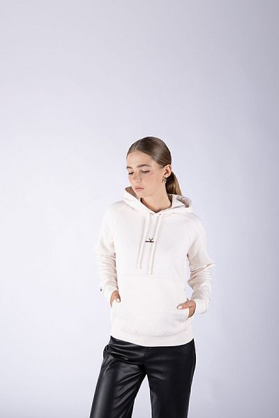 Nordbron Women's Cream Regular Fit Seasonal Daily Hooded Cotton Long Sleeve Knitted Pocket Mund Sweatshirt