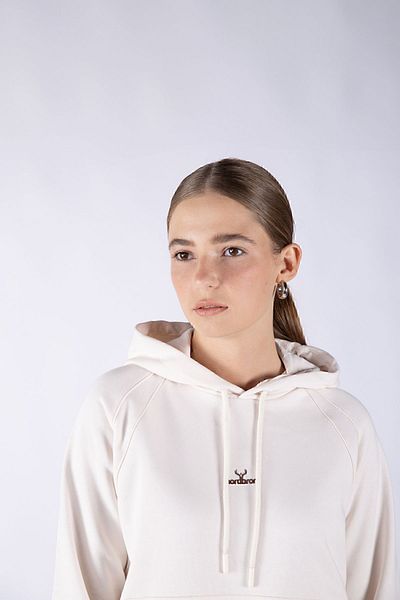 Nordbron Women's Cream Regular Fit Seasonal Daily Hooded Cotton Long Sleeve Knitted Pocket Mund Sweatshirt