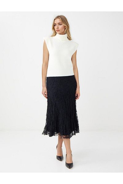 Jimmy Key Black High Waist Lace Detailed Knitted Midi Skirt