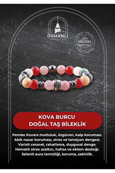 OSMANLI DOĞAL TAŞ Sertifikalı Kova Burcu Doğal Taş Bileklik B021