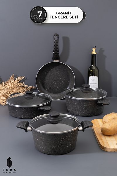 Skygo 7 Piece Gray Color Granite Cookware Set - Fireproof Non-Stick |   26 cm (Fountain Wrap Base Gift)