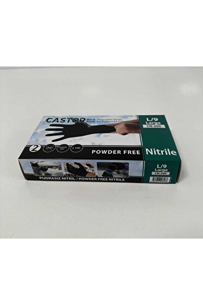Castor CN-200 Pudrasız Siyah Nitril Kullan At Eldiveni 9-L 100'lü