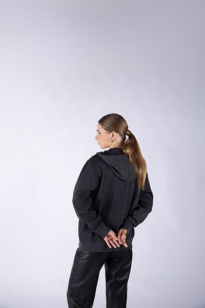 Nordbron Women's Anthracite Seasonal Zippered Sweatshirt Cotton Pocket Hooded Seasonal Knitted Erfurt