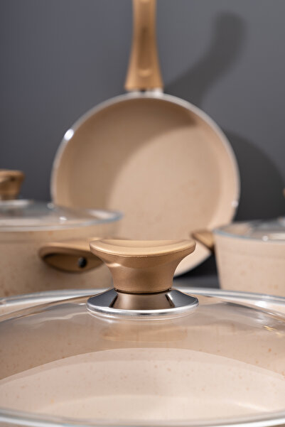 Skygo 7 Piece Ewx Bakelite Handle Cream Granite Pot Set - 26 cm (Filling Wrap Bottom Gift)