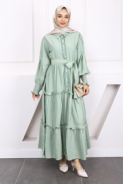 İmajButik Сукня з вишитим поясом на талії