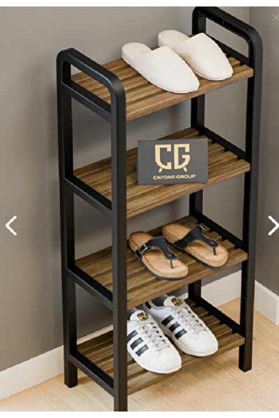 entarzlife Mega 4 Katlı Ahşap Ayakkabılık 60 Cm Ahşap Çubuklu 4 Bölmeli Lüks Raf Ünitesi Düzenleyici