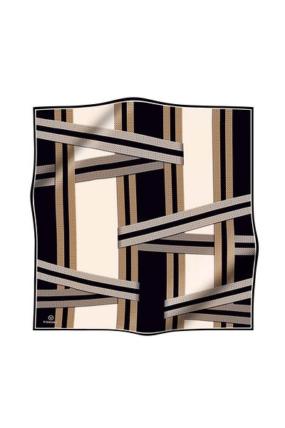 Vissona 100% Twill Silk Geometric Patterned Black - Cream Colored 90X90 Scarf Sewing Shape: Hand Sewing