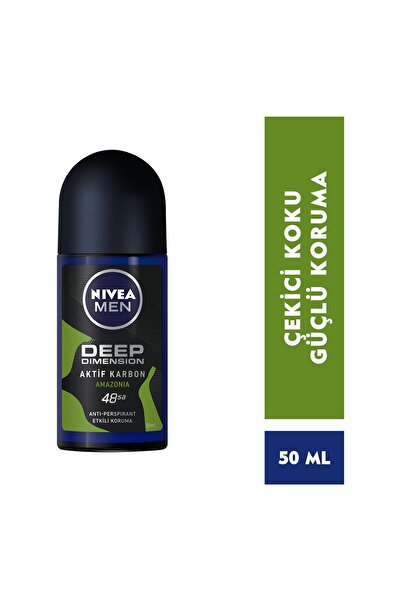 NIVEA Men Erkek Roll-on Deodorant Deep Dimension Amazonia 50ml, 48 Saat Anti-perspirant Ter Koruması