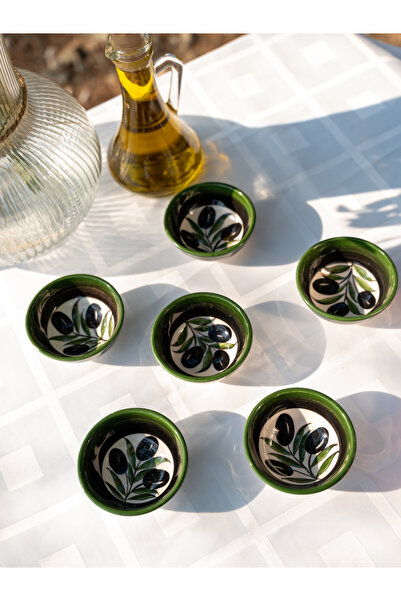 shop El yapımı 6'lı 8cm zeytin desenli seramik sunumluk sosluk reçellik kase