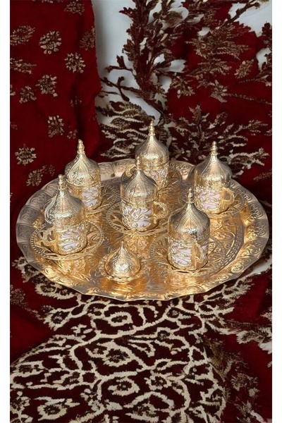 LeesHome Gold Ottoman Patterned Turkish Coffee Cup Set Cup Set for 6 People
