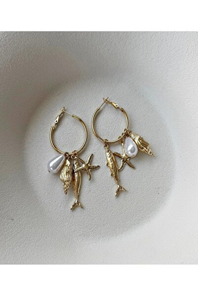 mos&more Paslanmaz Balık Deniz Yıldızı Charmlı Halka Küpe