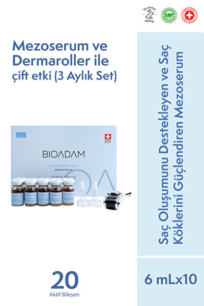 Bioadam Saç Mezoterapi Serum Seti ve Dermaroller -6 mLx10- Saç Oluşumunu Destekleyen, Güçlendiren Meso Serum