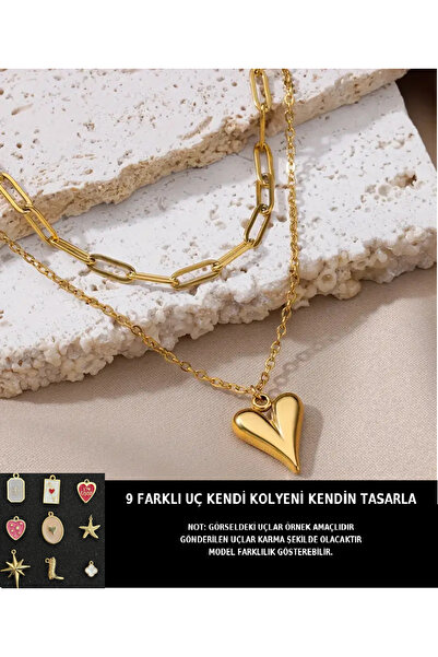 PURE BERRY 2Lİ SET KOLYE GOLD RENK FİGÜRLÜ KOLYE 9 KOLYE UCU KENDİN TASARLA KARMA MODEL