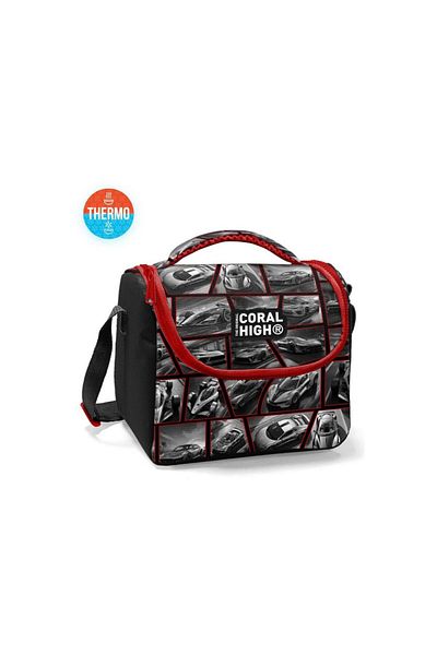 Coral High Kids Black Red Car Patterned Thermo Lunchbox 12790