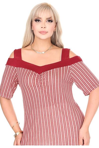 Kheos Women's Striped Detail Wide Strap Plus Size Design Blouse