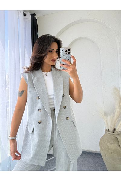 MADAME MELEK Set vestă jachetă fără mâneci pentru femei, mărime premium, țesătură Atlas