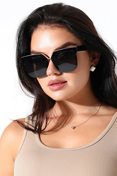 Lozzo Women's Black Oversize Uv400 Sunglasses 23016 C2