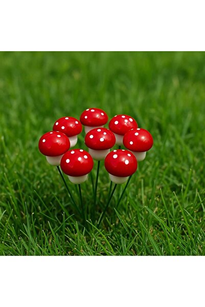 Genel Markalar Yapay mantar 10'lu Dekoratif Strafor Mantar Seti Kırmızı Beyaz Noktalı Mini Süs Teraryum mantar