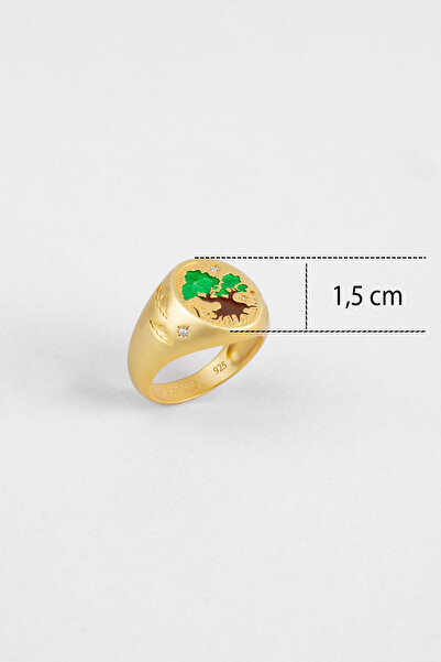 So CHIC... Totoro Ağacı 18 Ayar Sarı Altın Kaplama Gümüş Yüzük