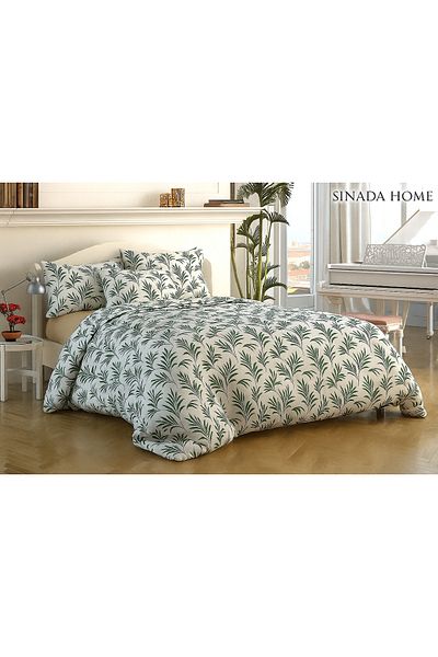 Sinada Cream Colored Leafy Flower Patterned Elastic Sheet Duvet Cover Set