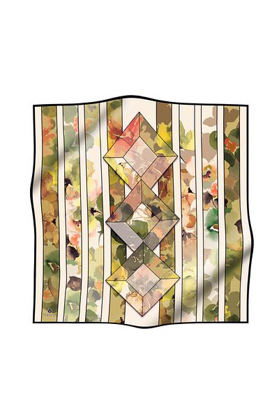 Vissona 100% Twill Silk Spring Flowers Pattern Khaki Green - Mink Color 90X90 Scarf Edge Stitching Shape Hand D