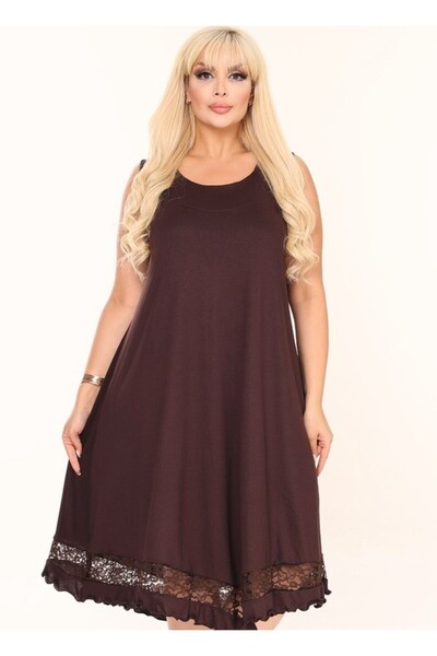 Kheos Chest and Back Lace Low-Cut Hem Ruffle Detail Plus Size Design Dress