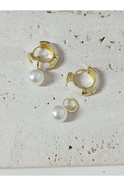 mos&more Steel White Small Pearl Hoop Earrings