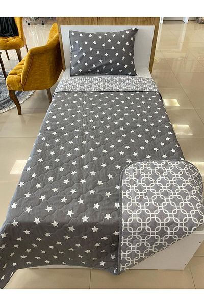VİLERA HOME Gray Color Star Chain Pillow Case Single 155*215 Two-Way Multi-Purpose Bedspread