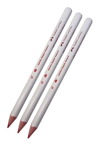 Faber Castell Jumbo Kırmızı Kalem 3 Adet Kırmızı Başlık Kalemi Üçgen Kırmızı Renk